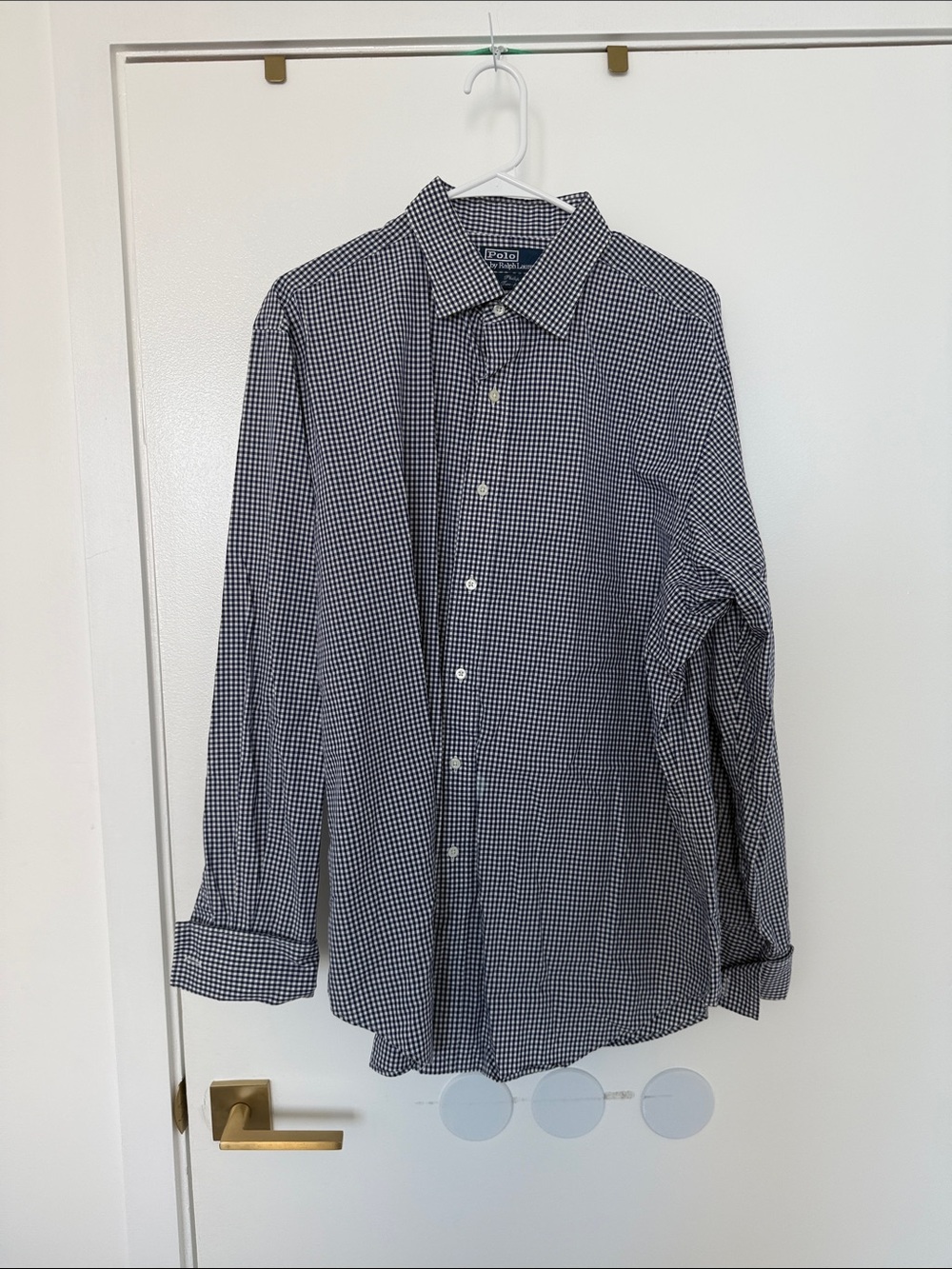 Polo by Ralph Lauren Blue and White Gingham Cotton Dress Shirt